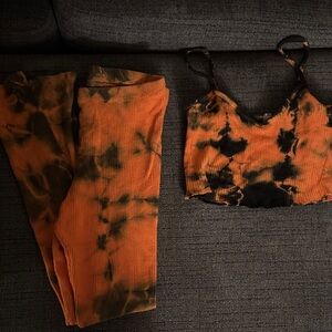 Tie-Dye Orange & Black Ribbed Leggings